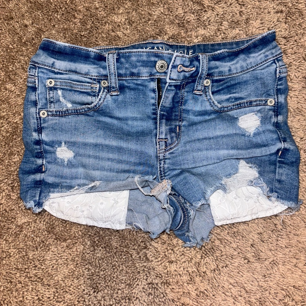 American Eagle Outfitters Blue Jean Shorts Distressed Frayed Hem
